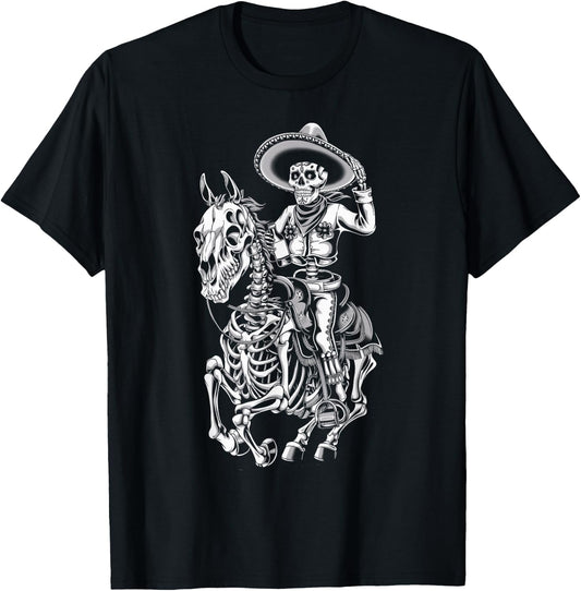 Mexico Vintage Skeleton Tequila Dia De Los Muertos Mexican T-Shirt - T-Shirt | Black