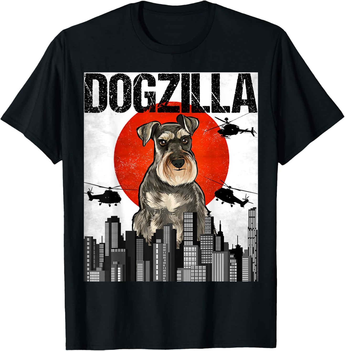 Funny Vintage Japanese Dogzilla Miniature Schnauzer T-Shirt - T-Shirt | Black