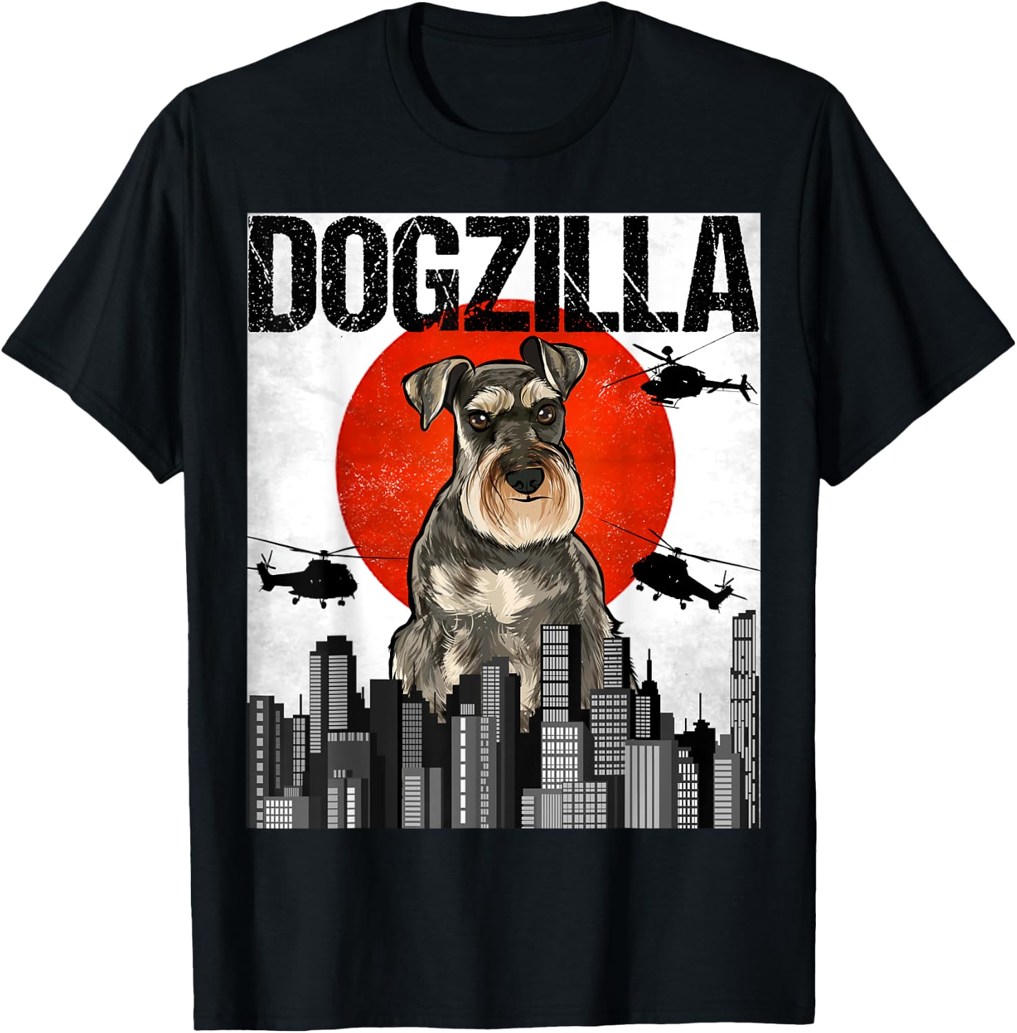 Funny Vintage Japanese Dogzilla Miniature Schnauzer T-Shirt - T-Shirt | Black