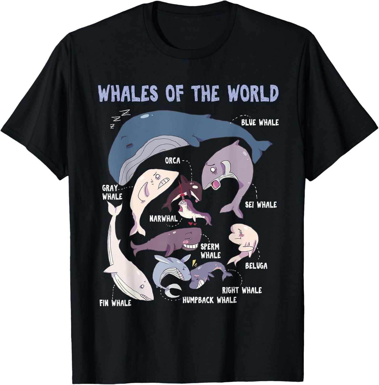 Whales Of The World Educational Ocean Mammals Guide T-Shirt - T-Shirt | Black