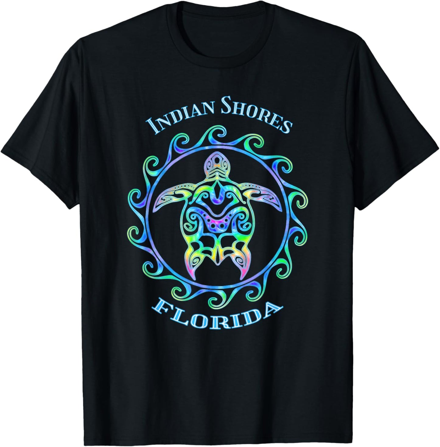 Indian Shores Florida Vacation Colorful Turtle T-Shirt - T-Shirt | Black