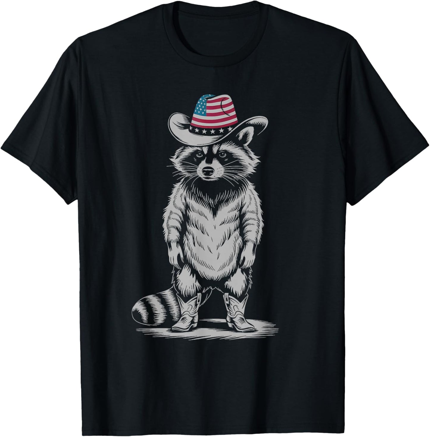 Vintage Racoon Trash Panda Cowboy Western Country Cowgirl T-Shirt - T-Shirt | Black