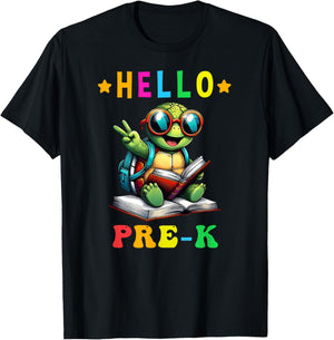 Hello Pre K Turtle Lovers Back to School Kids Boys Girls T-Shirt - T-Shirt | Black