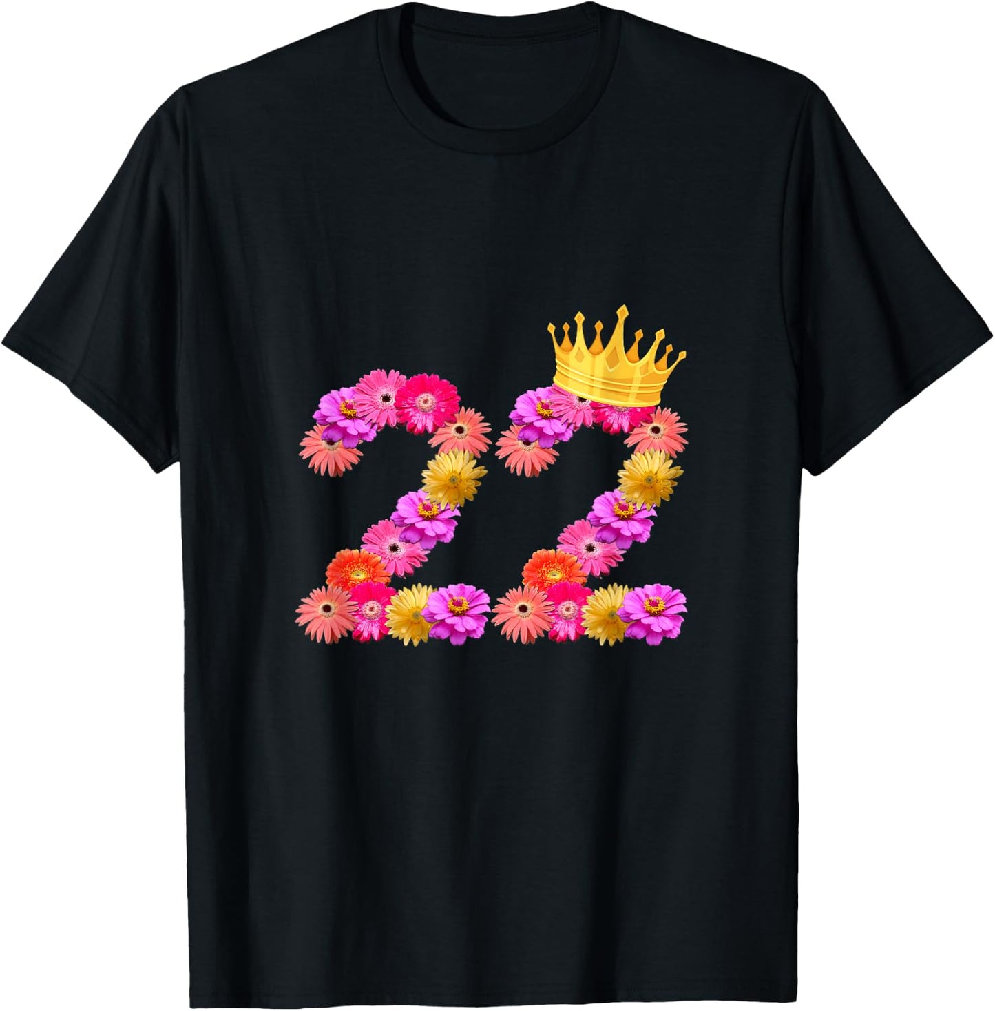 22 Year Old Birthday Women Flower Crown Its My 22nd Birthday T-Shirt - T-Shirt | Black
