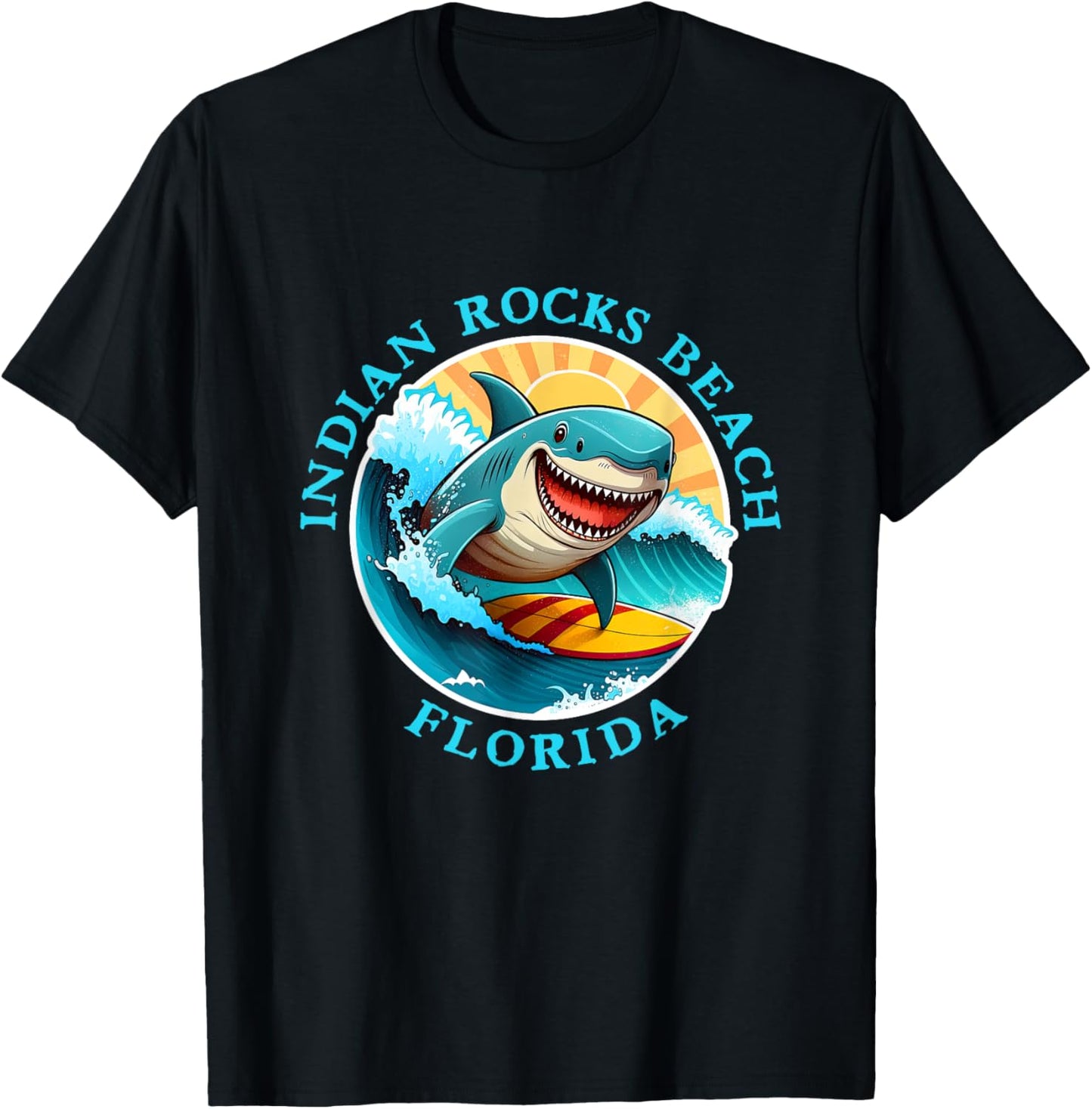 Indian Rocks Beach Florida Happy Surfing Shark Souvenir Men Women Kids T-Shirt - T-Shirt | Black