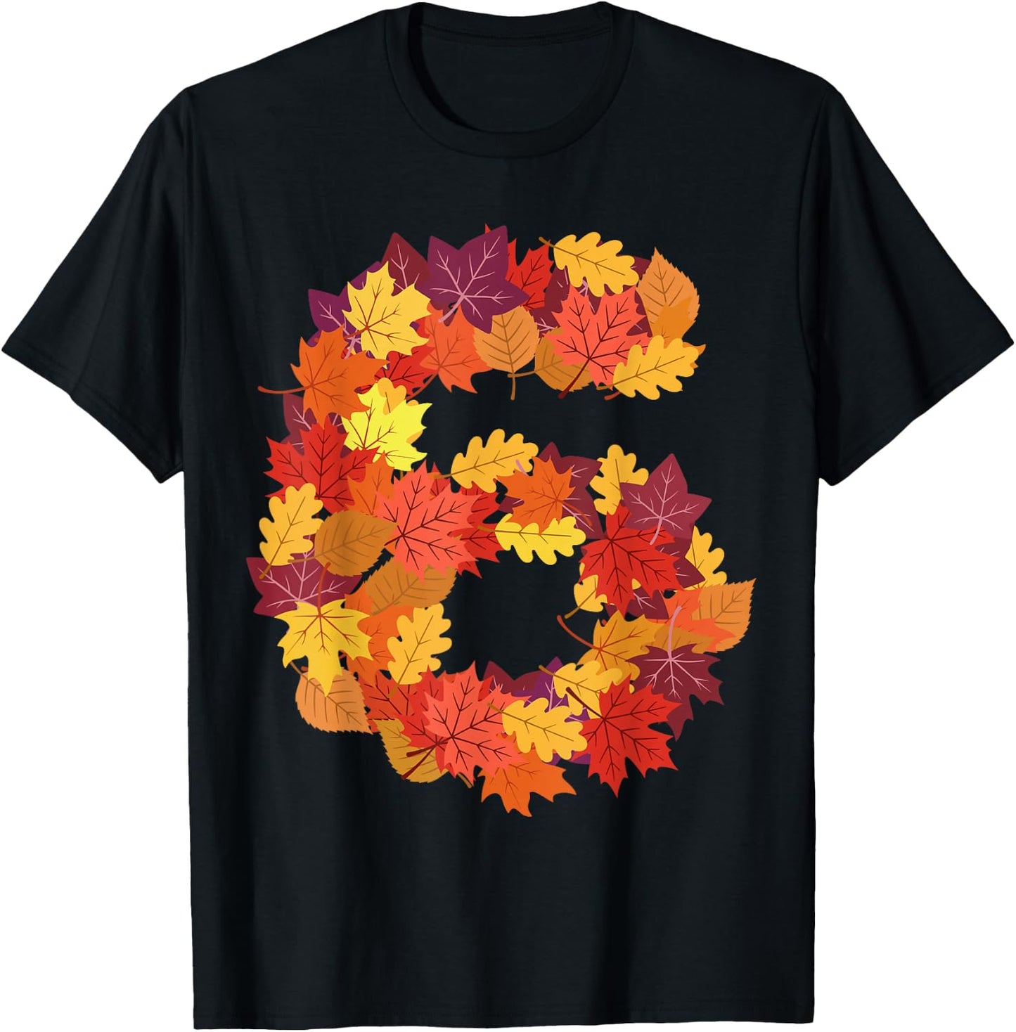 Number 6 6th Birthday Six Thanksgiving Fall Happy Birthday T-Shirt - T-Shirt | Black