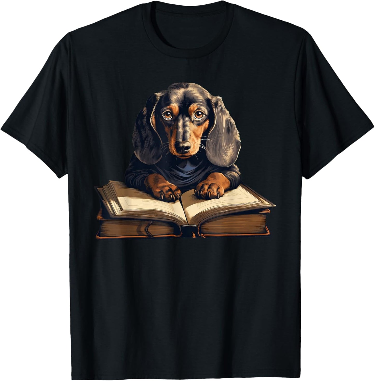 Cute Dog Dachshund Reading Book T-Shirt - T-Shirt | Black