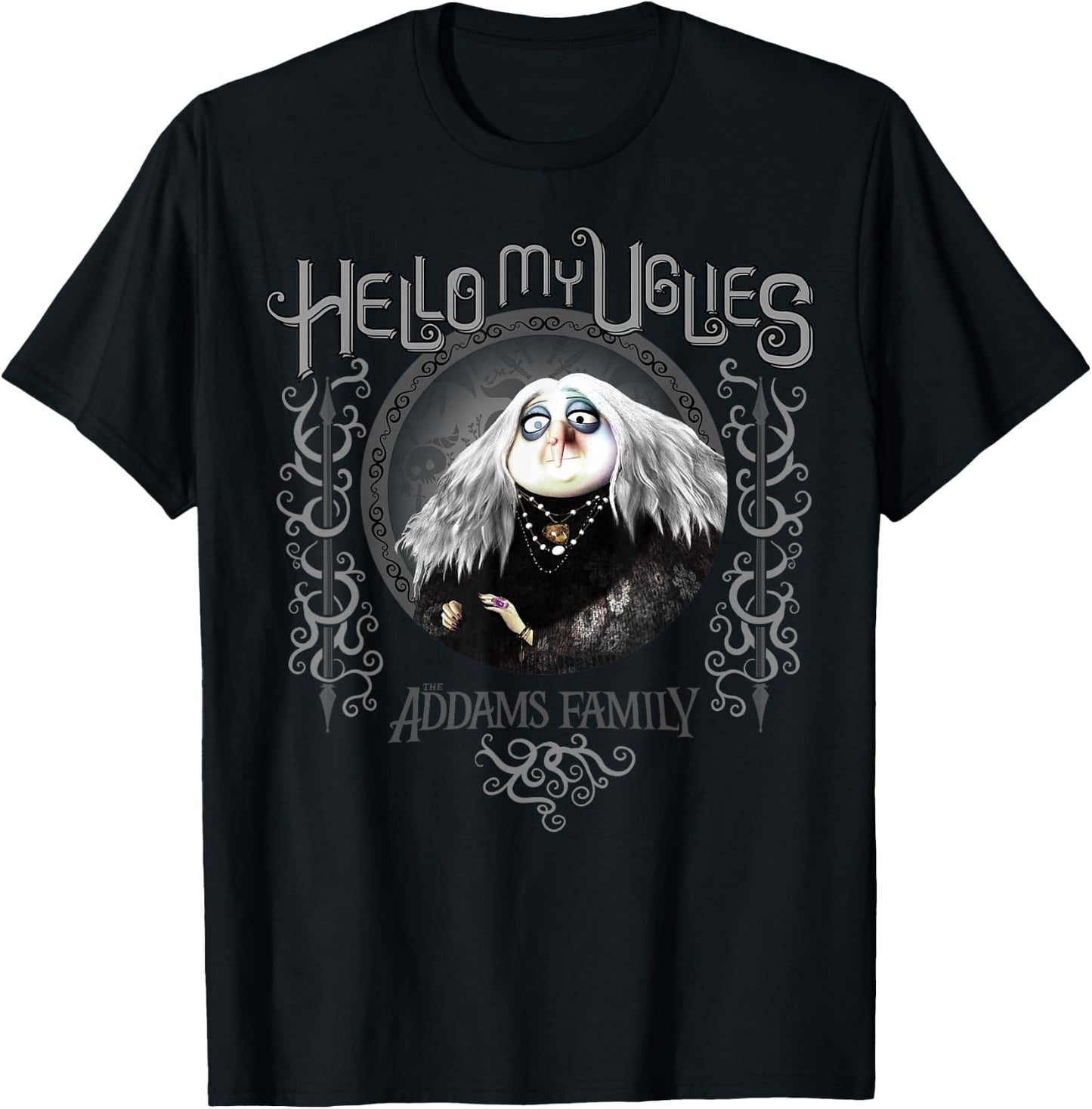 Addams Family Grandmama Hello My Uglies Portrait T-Shirt - T-Shirt | Black