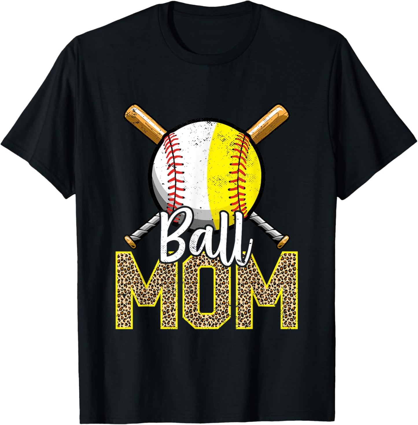 Ball Mom Baseball Softball Mama Women Mother's Day 2023 T-Shirt - T-Shirt | Black