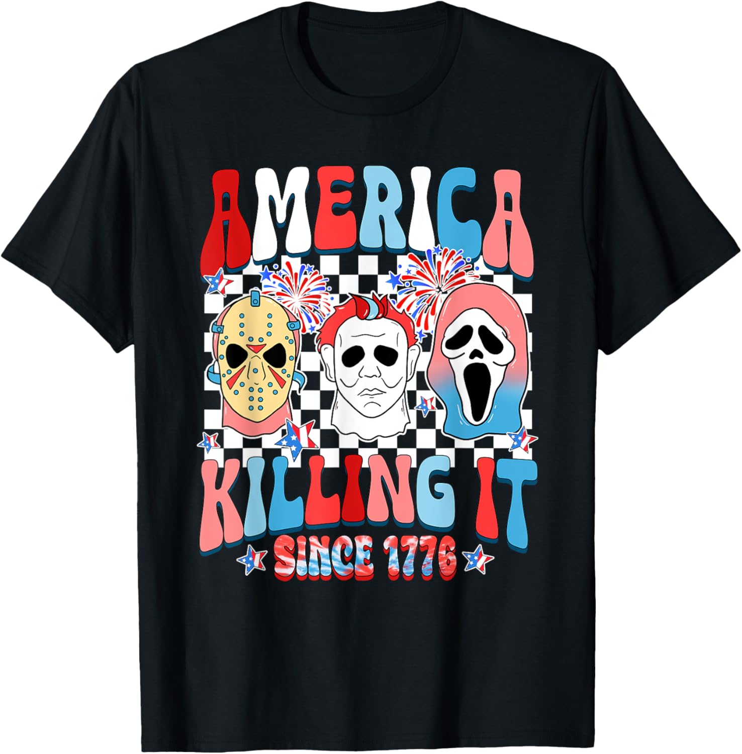 Groovy America Killing IT Since 1776 Horror 4th Of July USA T-Shirt - T-Shirt | Black