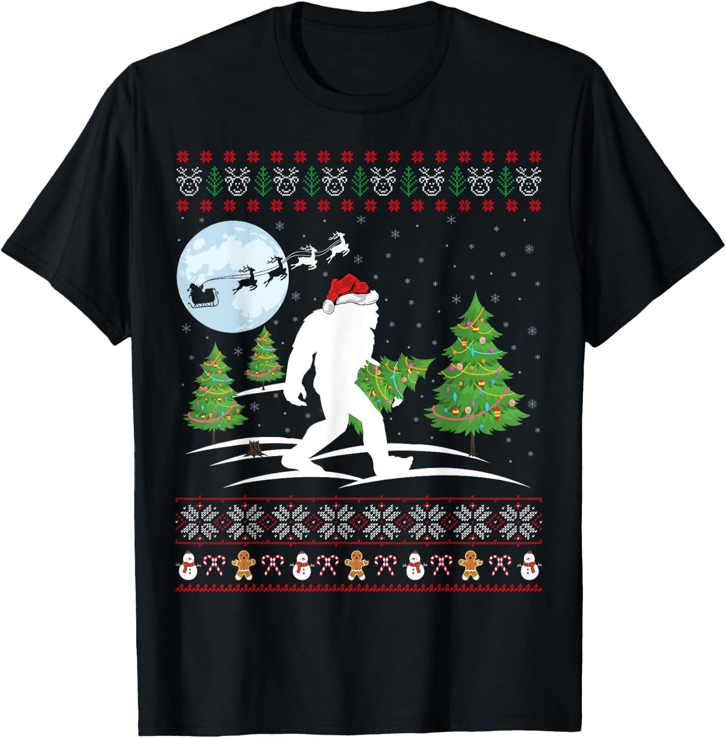 Funny Bigfoot Xmas Gift Santa Hat Ugly Bigfoot Christmas T-Shirt - T-Shirt | Black