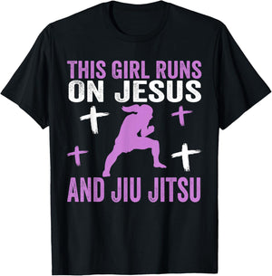 This Girl Runs On Jesus And Jiu Jitsu Christian Daughter T-Shirt - T-Shirt | Black