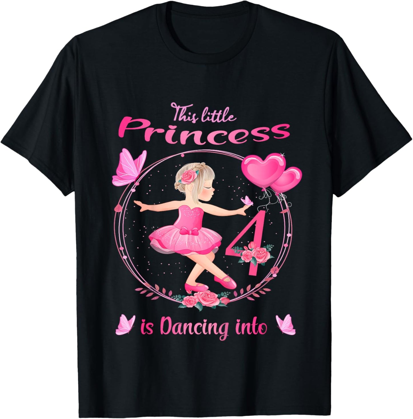 4th Birthday Ballerina in Tutu Dancing Into 4 Ballet Girl T-Shirt - T-Shirt | Black