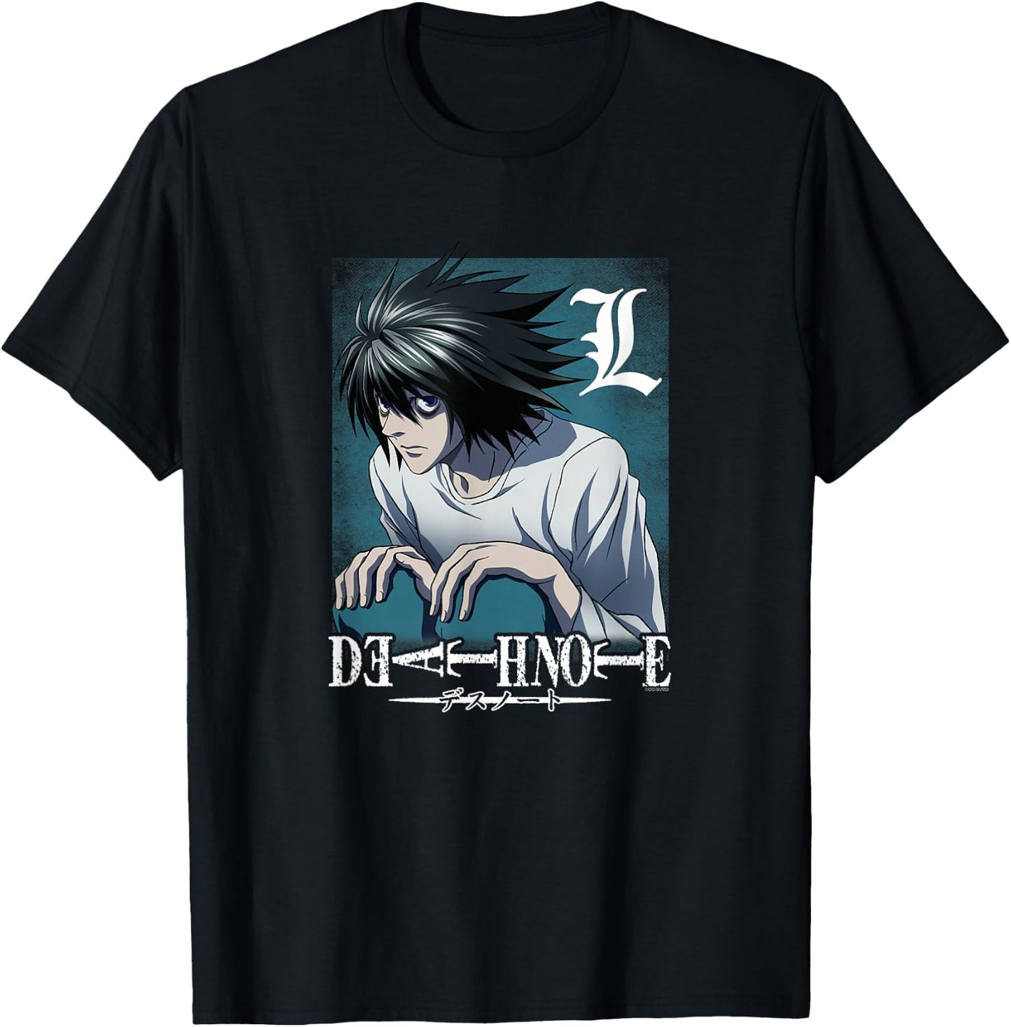 Death Note L Crouching with Logo Anime T-Shirt - T-Shirt | Black