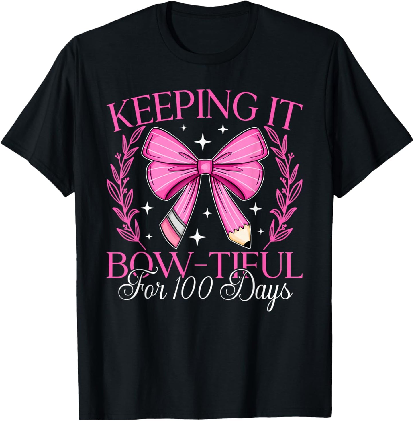 Coquette Bow Keeping It Bowtiful For 100 Days Of School Kids T-Shirt - T-Shirt | Black