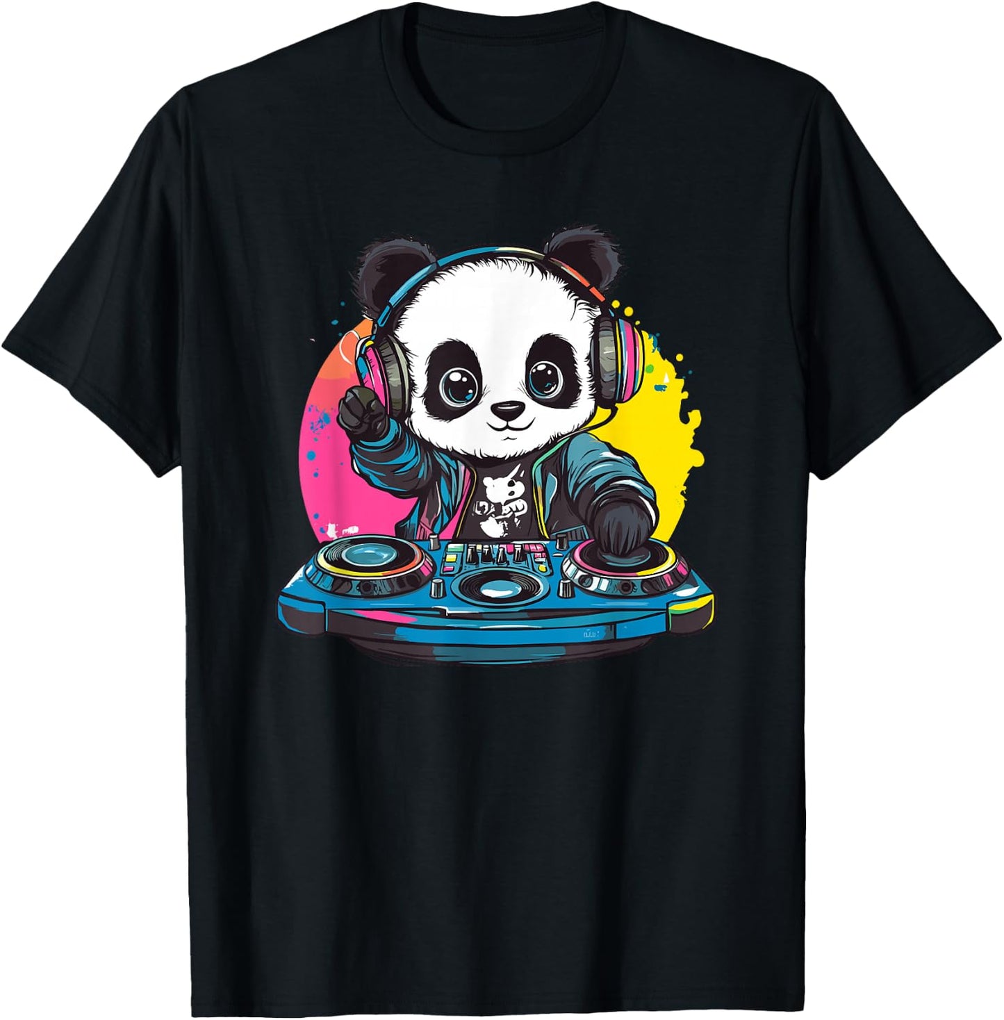 Panda DJ Mixing Colorful Tunes T-Shirt - T-Shirt | Black