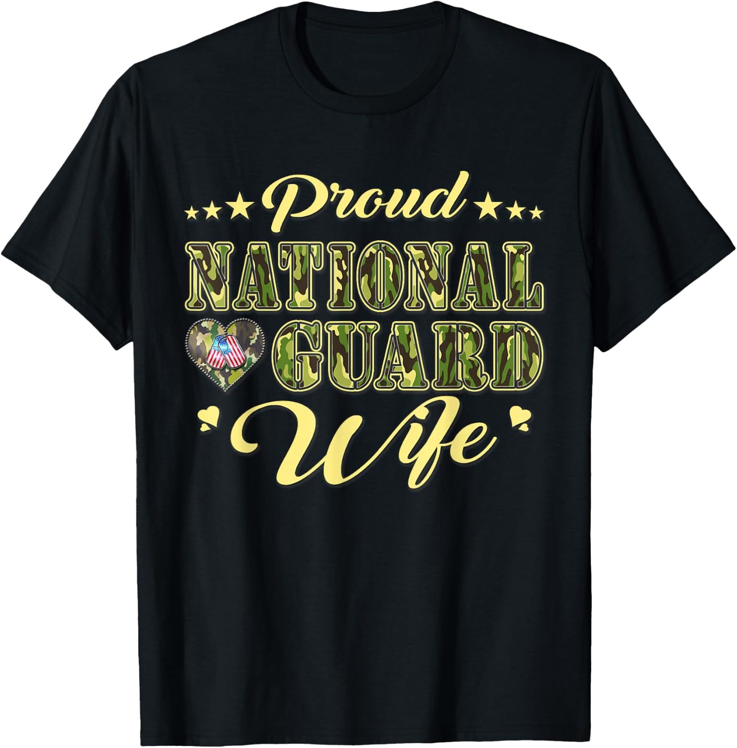 Proud National Guard Wife Dog Tags Heart Military Spouse Men Women T-Shirt - T-Shirt | Black