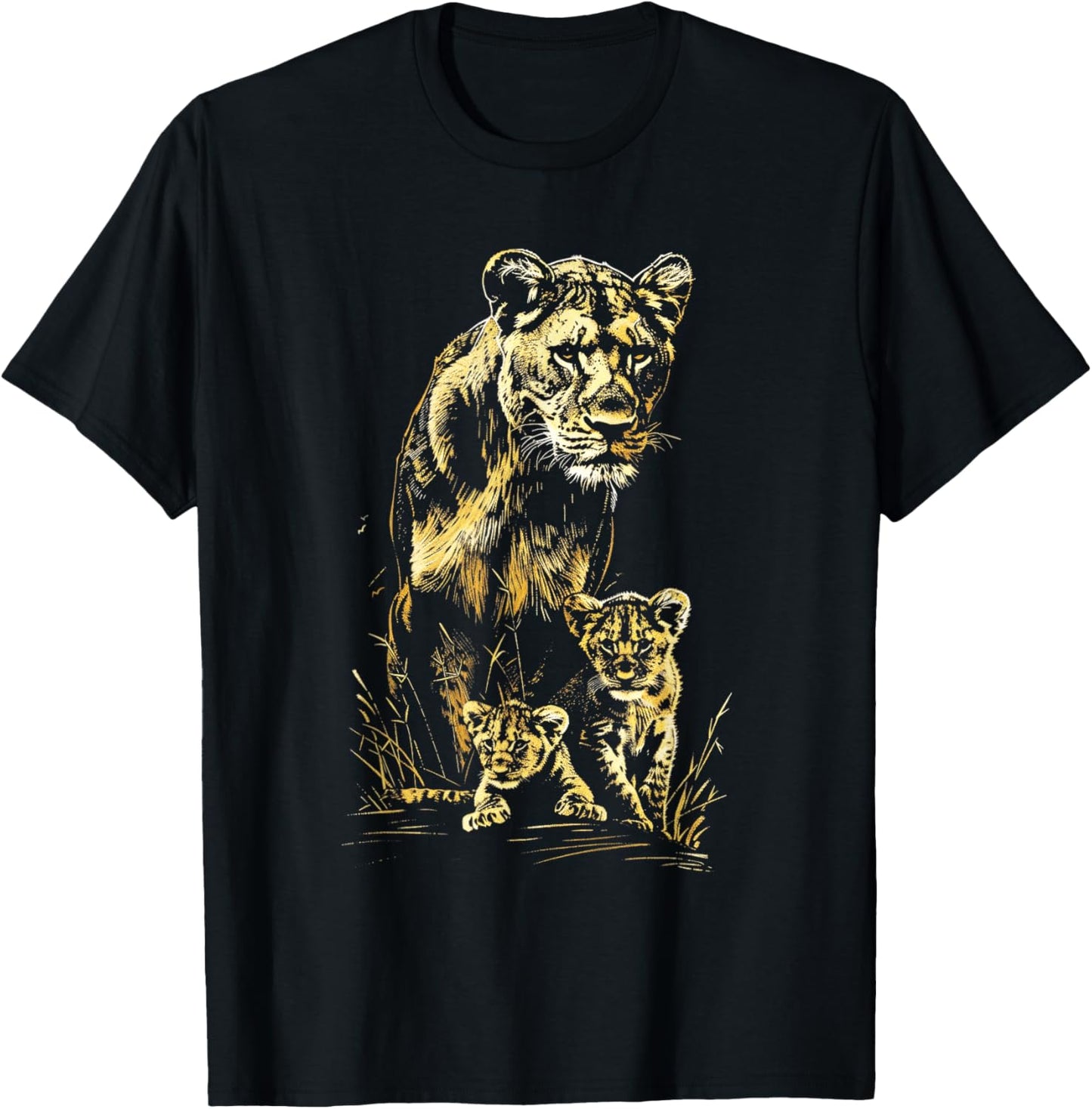 Lioness Cubs Hunting Team Lion Wildlife Sketch T-Shirt - T-Shirt | Black