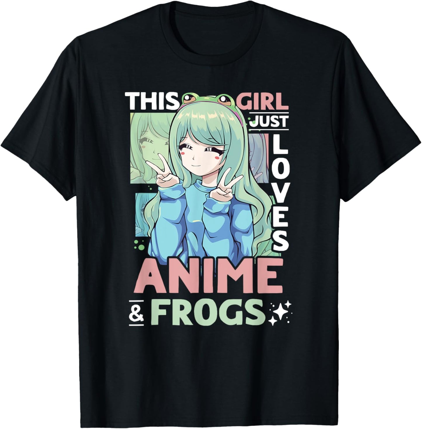 Anime and Frog This Girl Just Loves Anime and Frogs Girls T-Shirt - T-Shirt | Black