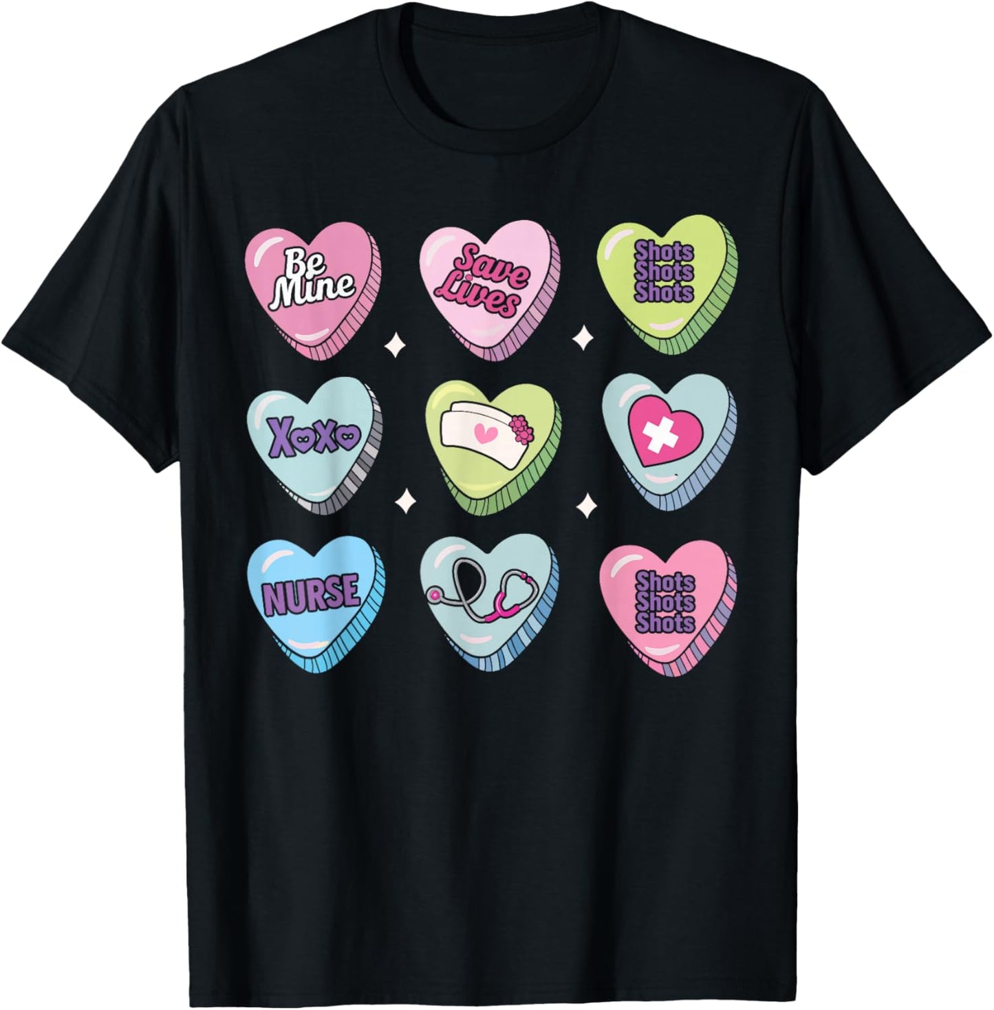 Nurse Conversation Hearts Stethoscope Valentine T-Shirt - T-Shirt | Black