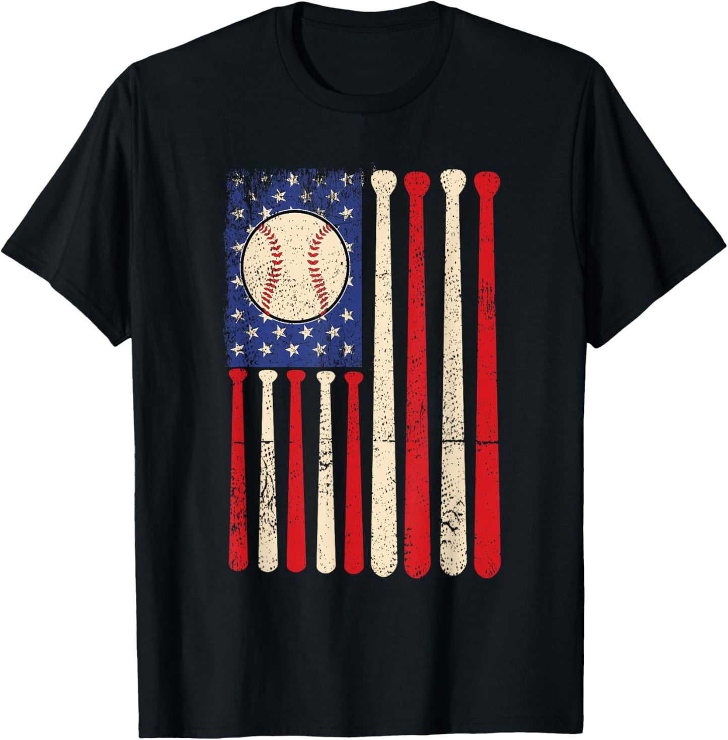 Patriotic Baseball American US Flag 4th of July Men Kids T-Shirt - T-Shirt | Black