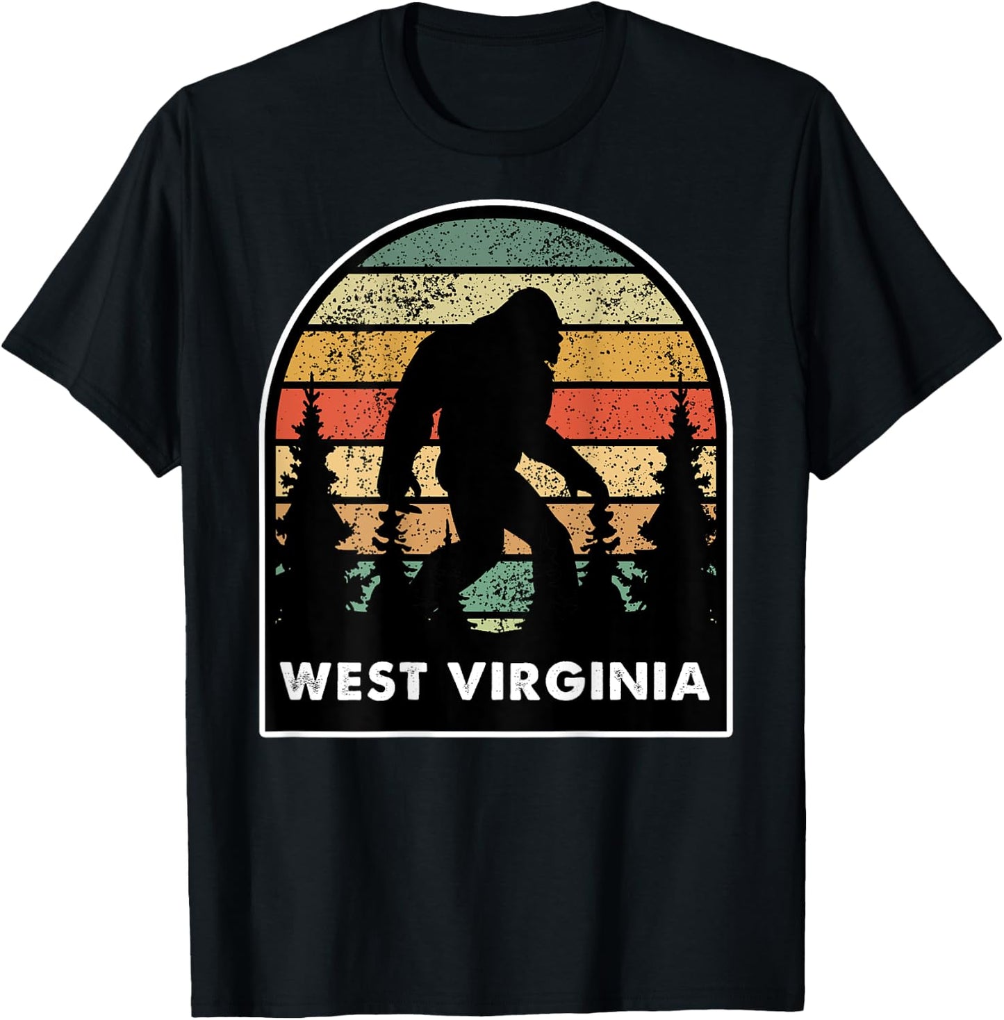 Printed on back, West Virginia and a Bigfoot, or a Sasquatch T-Shirt - T-Shirt | Black