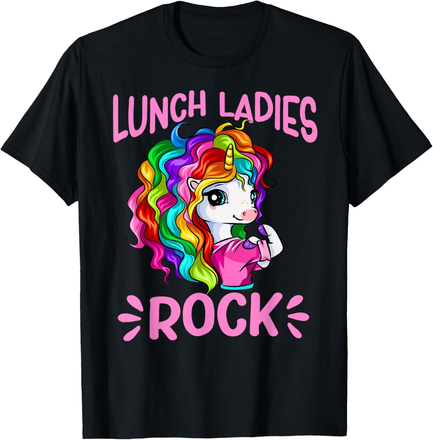 Lunch Ladies Rock Cute Unicorn Chef Cook Funny Lunch Lady T-Shirt - T-Shirt | Black