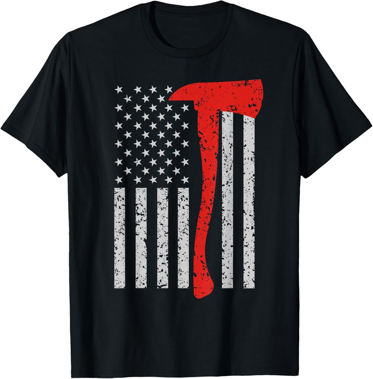 Thin Red Line Design: Firefighter American Flag Axe Design T-Shirt - T-Shirt | Black