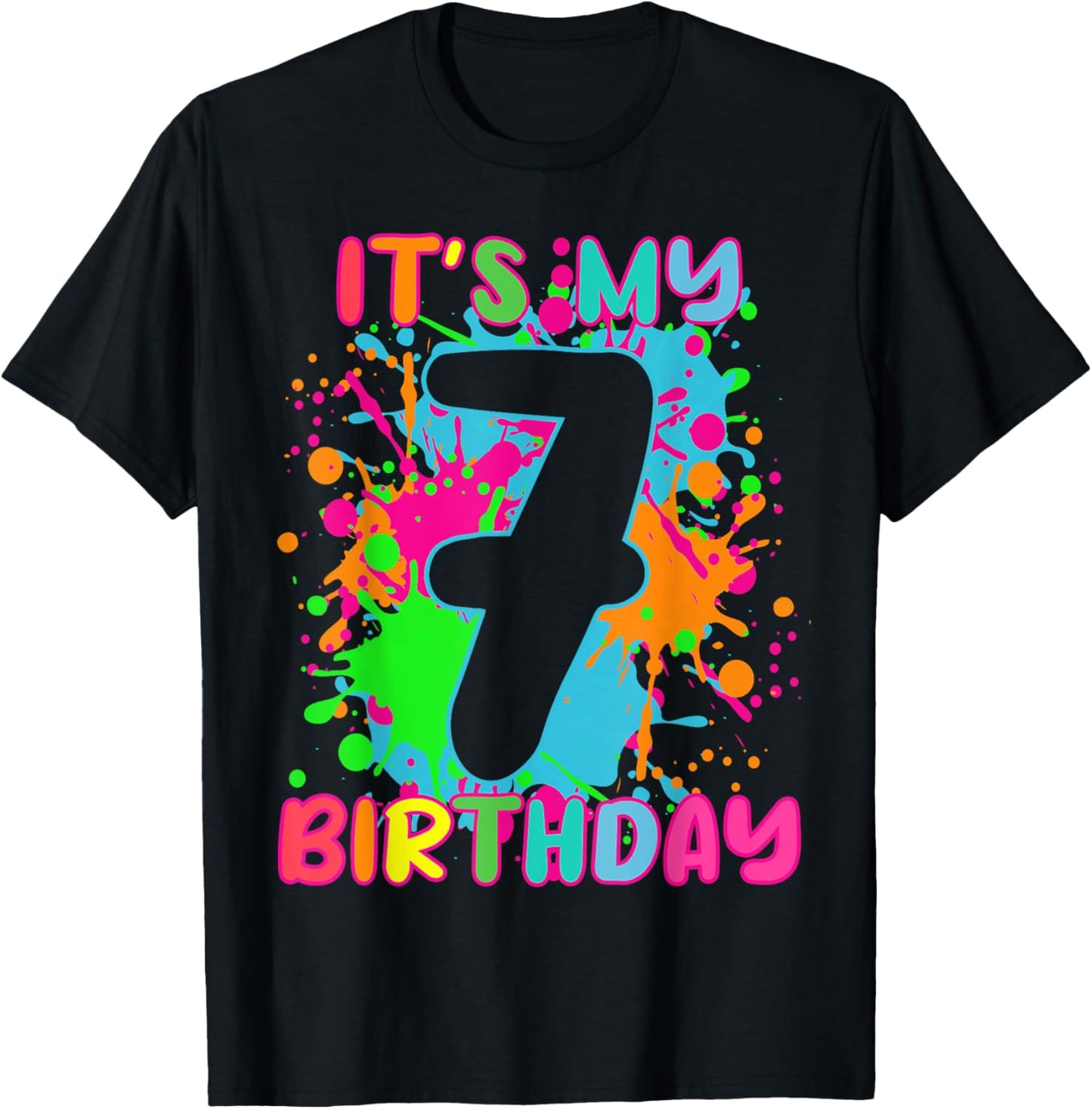 Its My Birthday Shirt 7 years old Boys Girl Rainbow Splashes T-Shirt - T-Shirt | Black