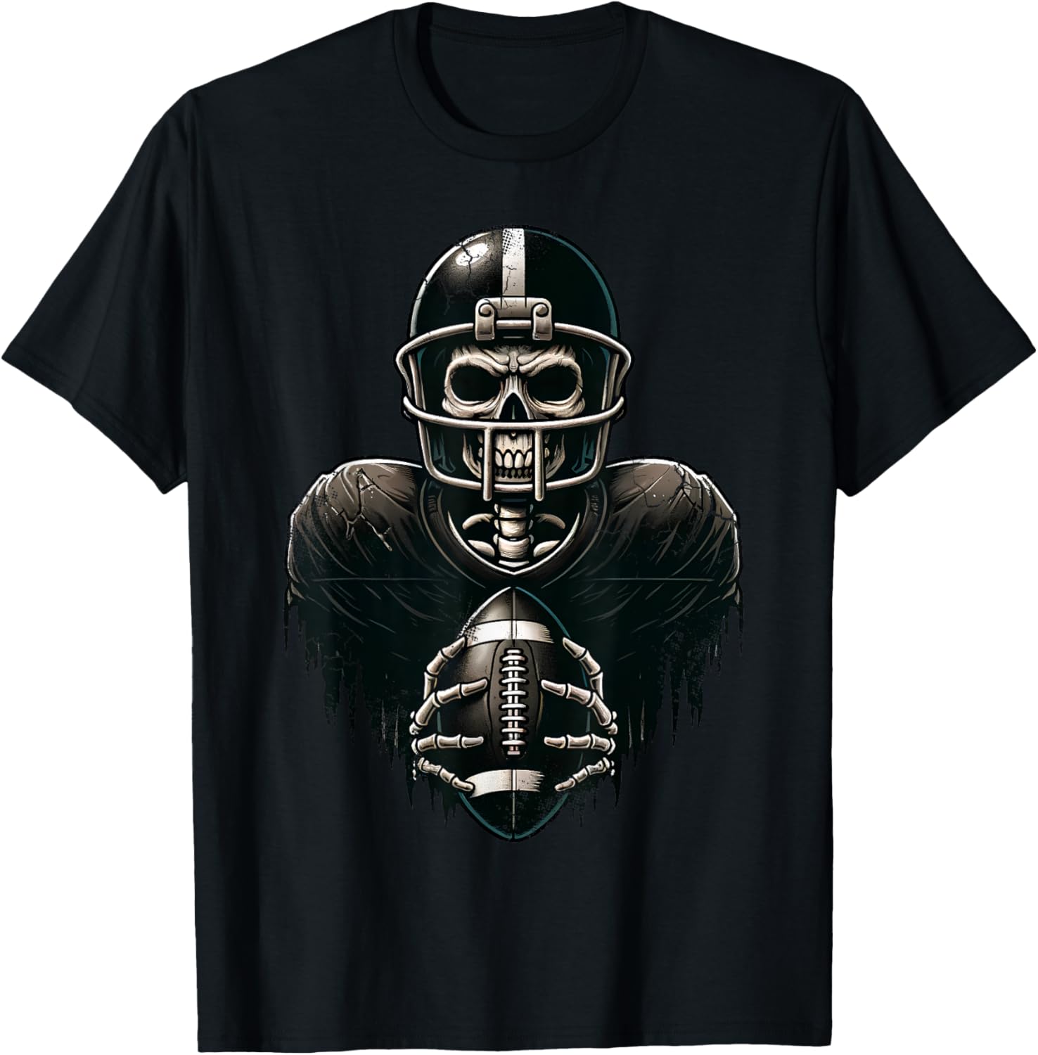 Halloween Skeleton Football Player Spooky Sports Graphic T-Shirt - T-Shirt | Black