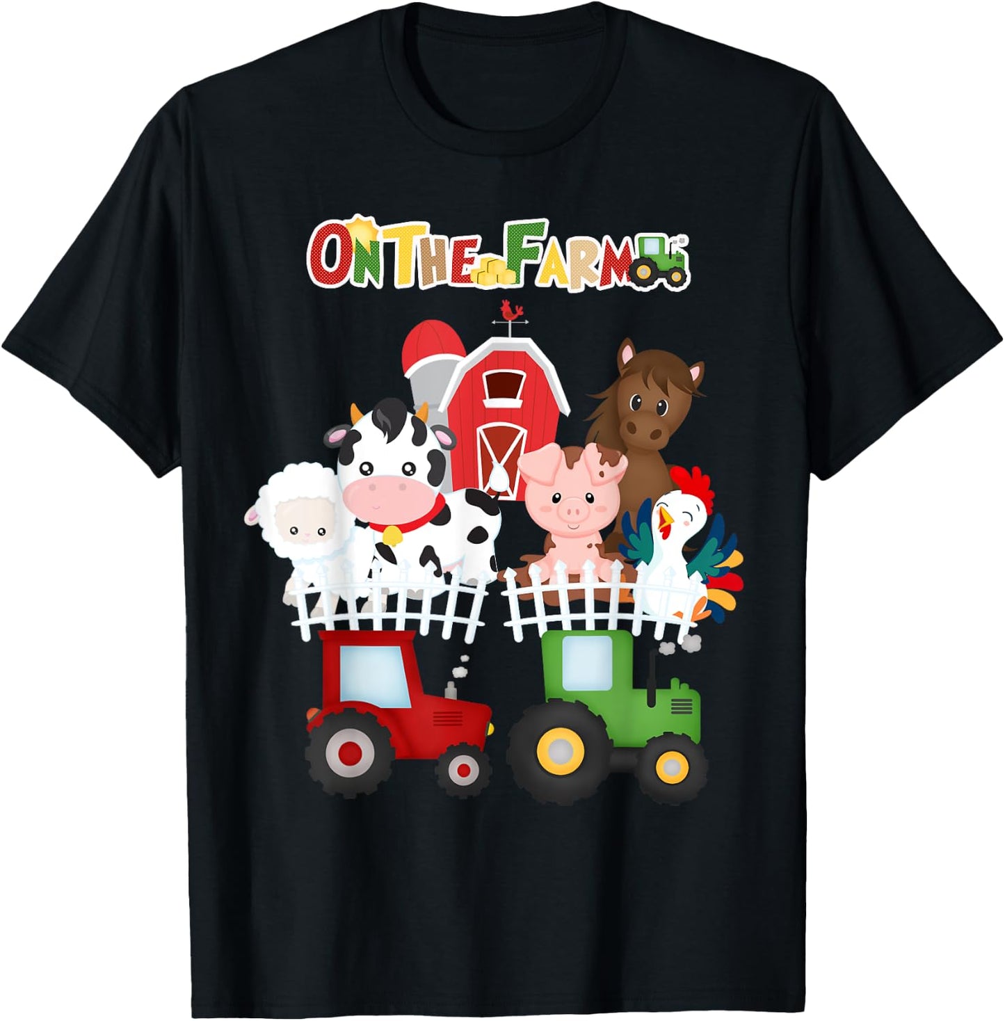On The Farm Barnyard Farm Animals Cute Toddler Boys Girls T-Shirt - T-Shirt | Black