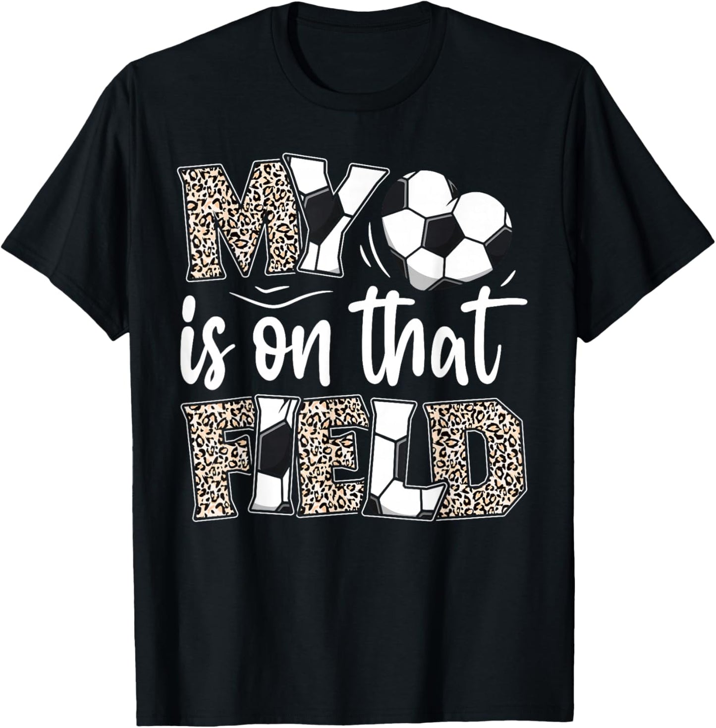 My heart is on that field Soccer leopard soccer mom player T-Shirt - T-Shirt | Black