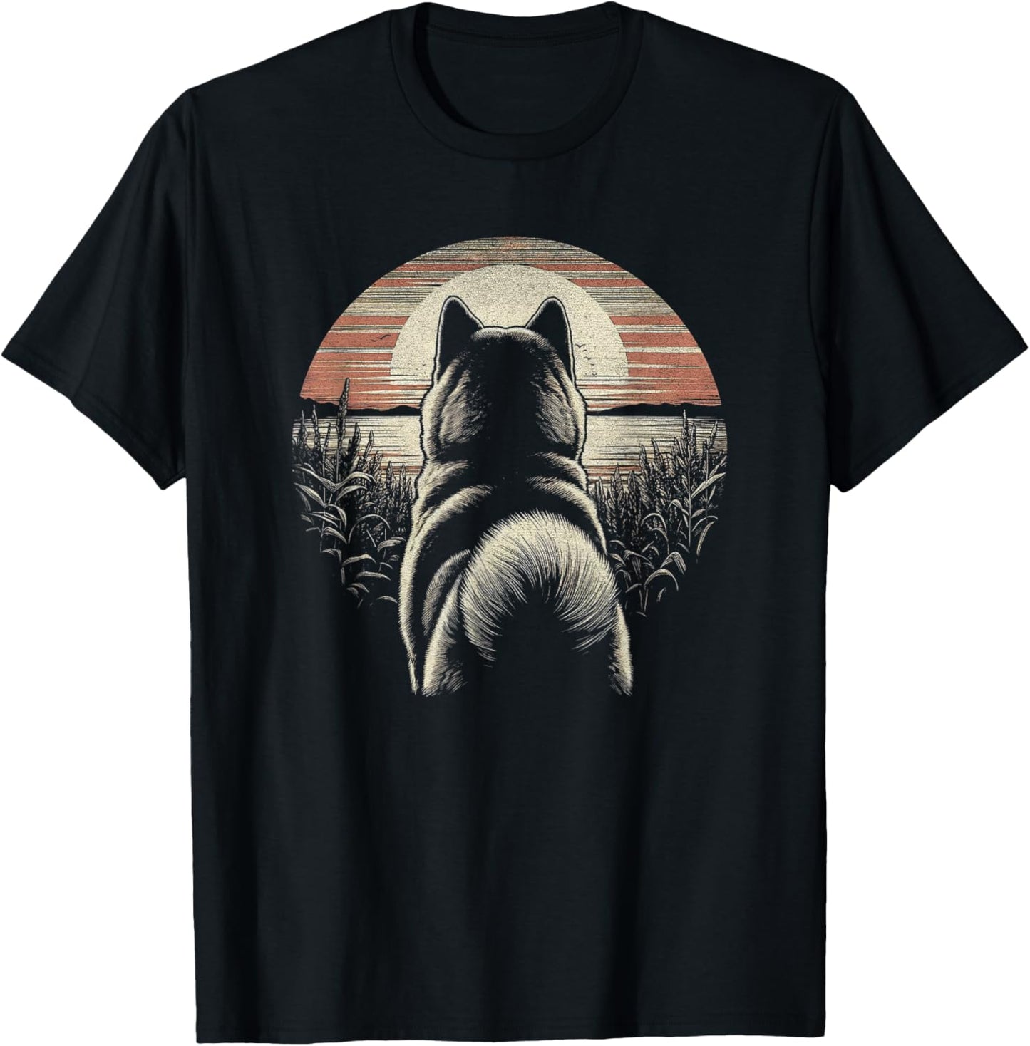 Vintage Akita Dog Retro Sunset Scene Art Design Men Women T-Shirt - T-Shirt | Black