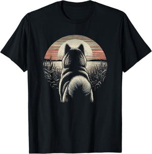 Vintage Akita Dog Retro Sunset Scene Art Design Men Women T-Shirt - T-Shirt | Black