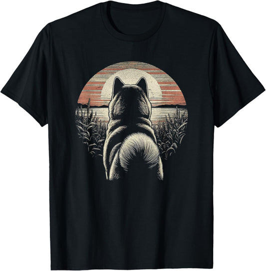 Vintage Akita Dog Retro Sunset Scene Art Design Men Women T-Shirt - T-Shirt | Black