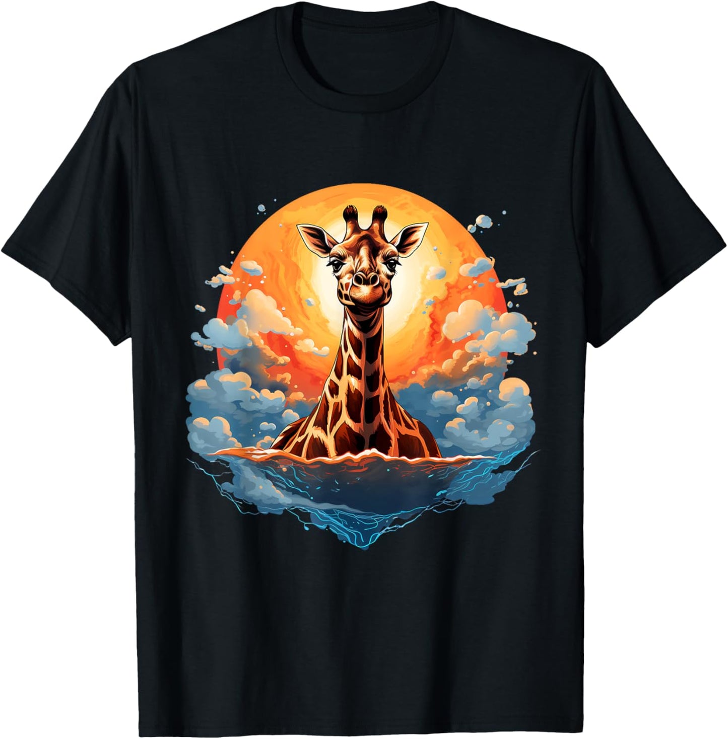 Giraffe Artwork Clouds Nature Sunset African Animal Lovers T-Shirt - T-Shirt | Black