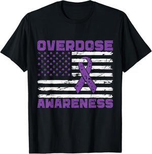 Overdose Awareness Purple Ribbon Drug Addiction T-Shirt - T-Shirt | Black