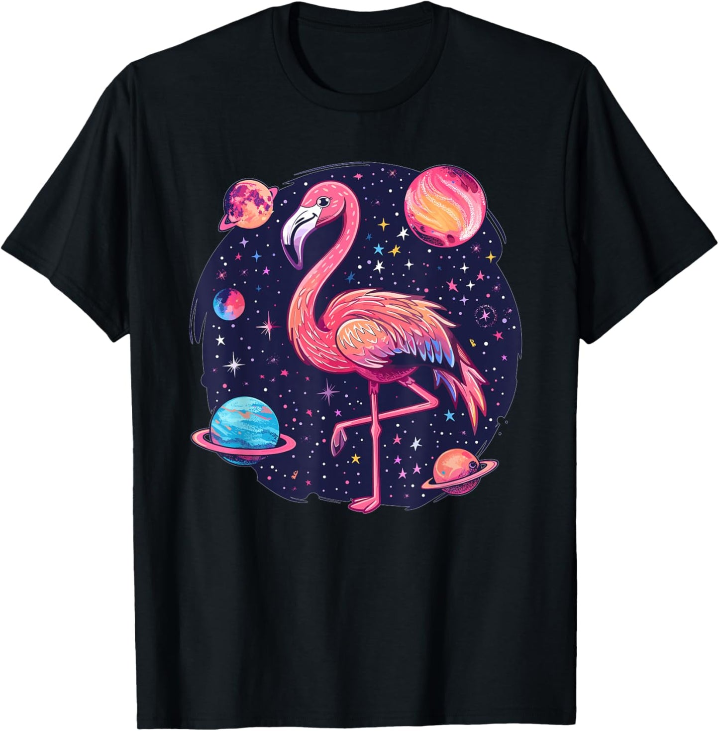 Outer Space Flamingo I Space T-Shirt - T-Shirt | Black