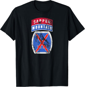 10th Mountain (MTN) Division Patch Sapper Tab Distressed T-Shirt - T-Shirt | Black