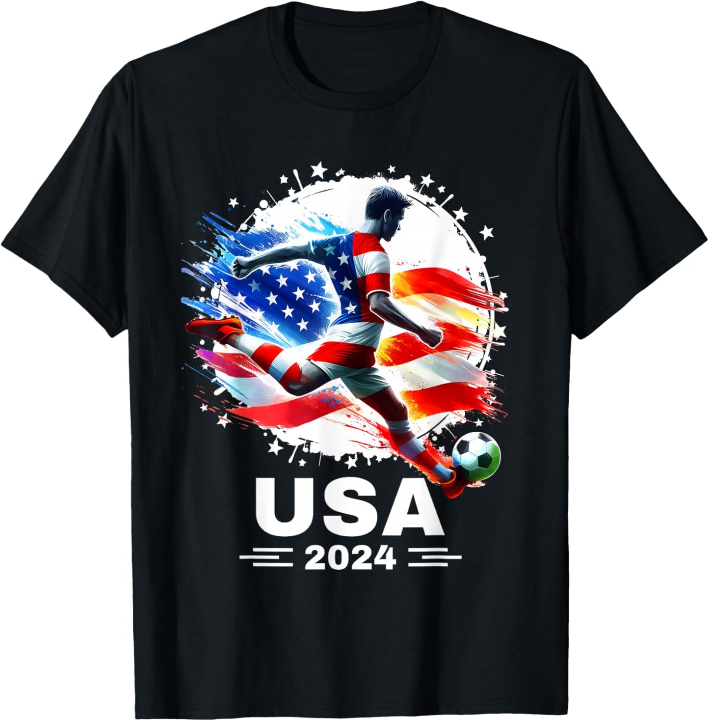 American Flag on Soccer Ball Soccer Ball Soccer 2024 T-Shirt - T-Shirt | Black