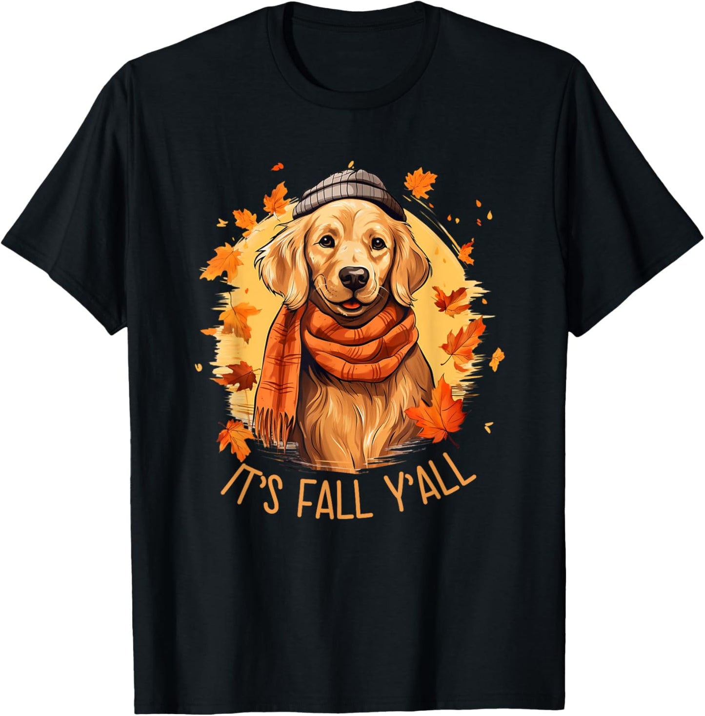 Golden Retriever Dog as Fall Autumn Season Women T-Shirt - T-Shirt | Black
