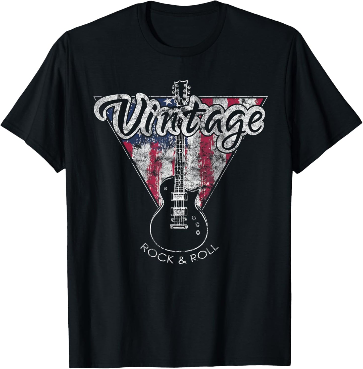 American Flag Guitar Vintage Guitar Player Gift T-Shirt - T-Shirt | Black