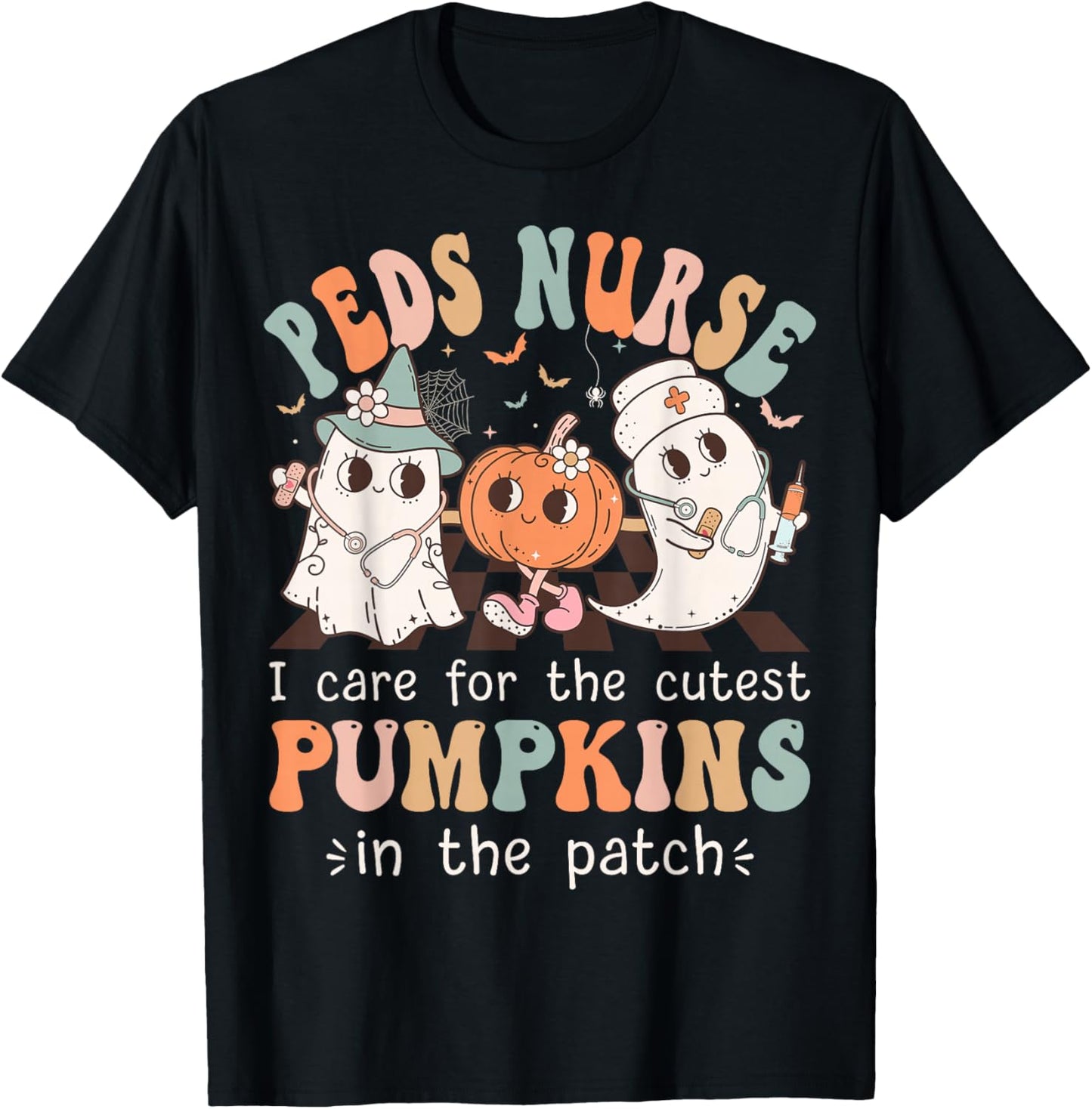 Peds Nurse Cutest Pumpkins Halloween Pediatric Nurse T-Shirt - T-Shirt | Black