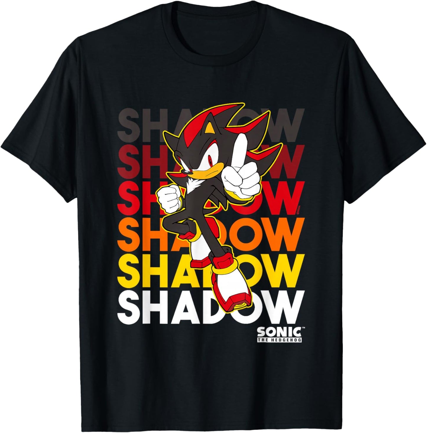 Sonic The Hedgehog Shadow Stacked Text Cool Logo T-Shirt - T-Shirt | Black