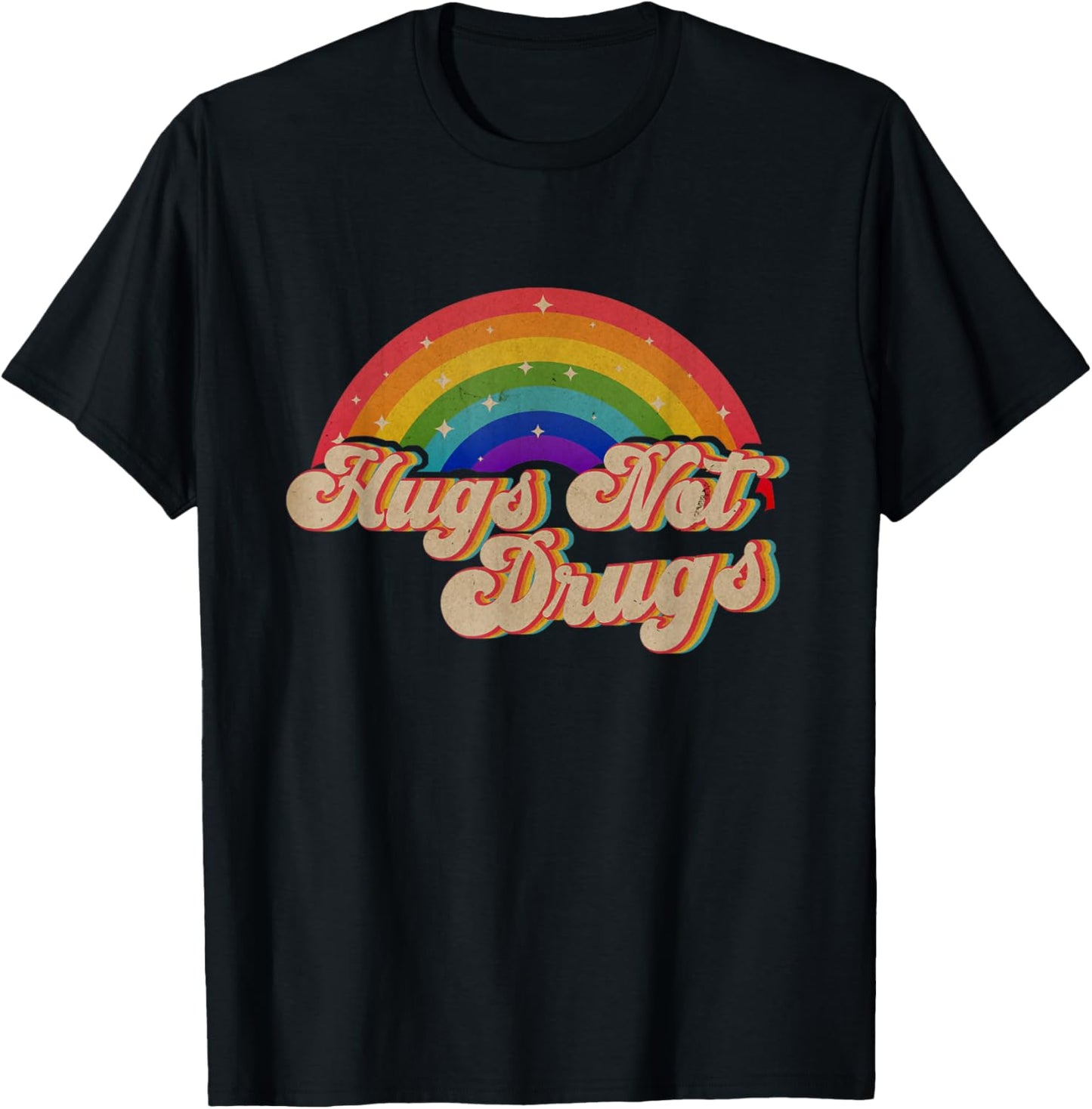 Narcotics Anonymous Hugs Not Drugs AA NA Sobriety Rainbow T-Shirt - T-Shirt | Black