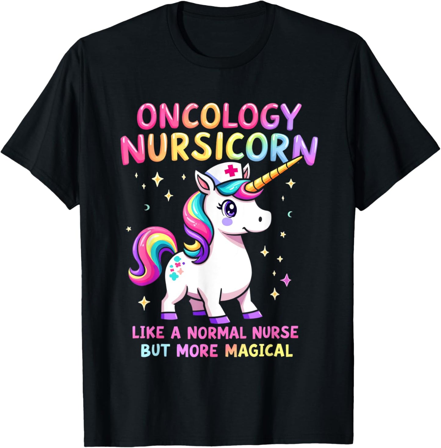 Funny Nurses Departments RN Apparel Black Short Sleeve Nursicorn - Small - Oncology Nurse T-Shirt - T-Shirt | Black