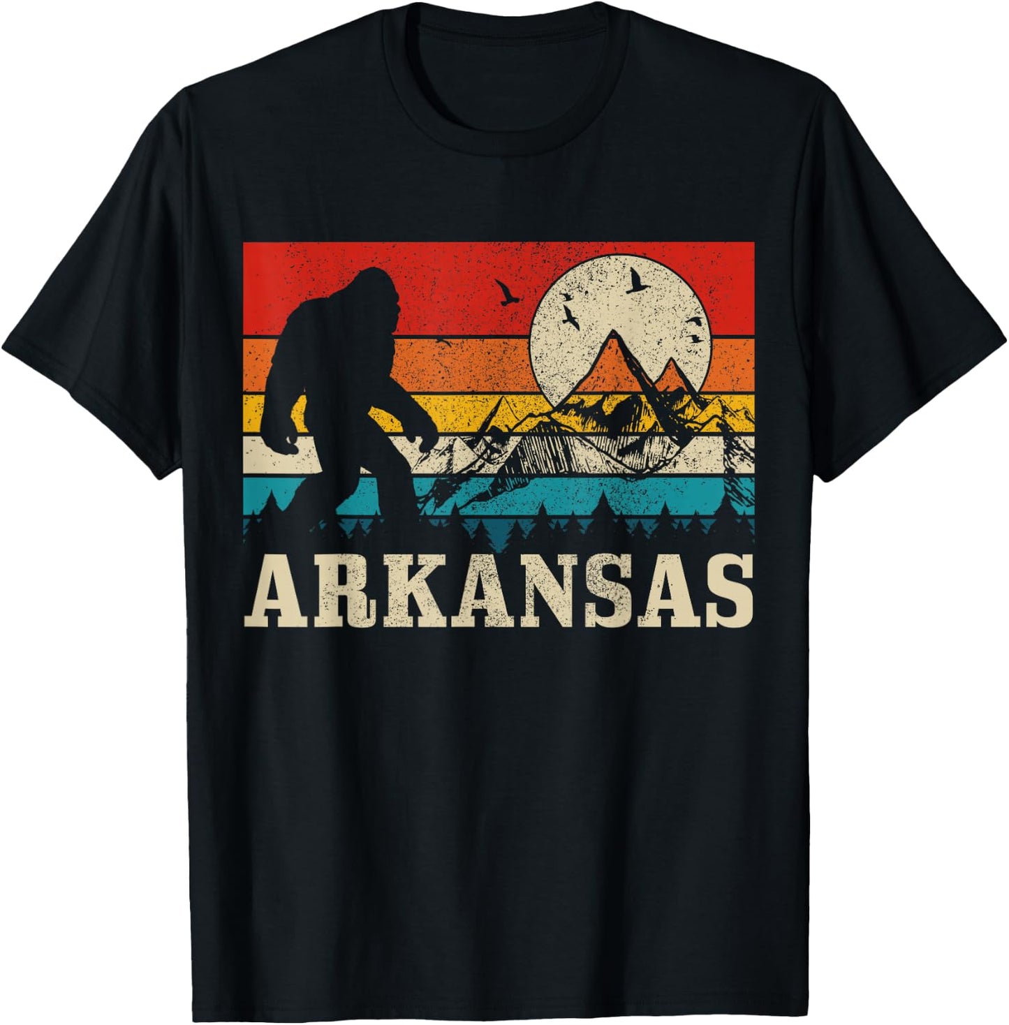 Arkansas Bigfoot Vintage Mountains Hiking Camping Gift T-Shirt - T-Shirt | Black