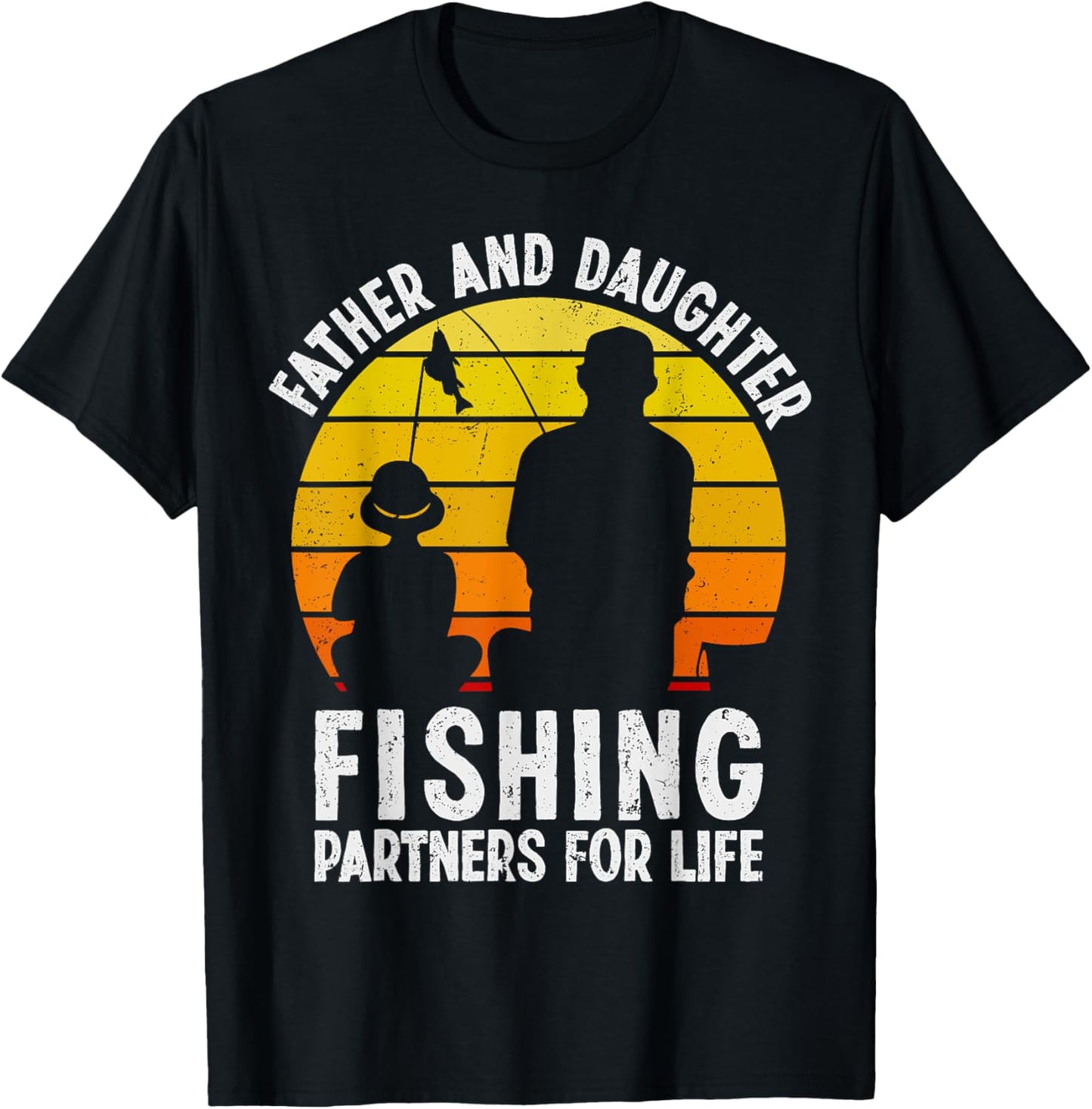 Father Daughter Fishing Partner For Life Retro Matching Dad T-Shirt - T-Shirt | Black
