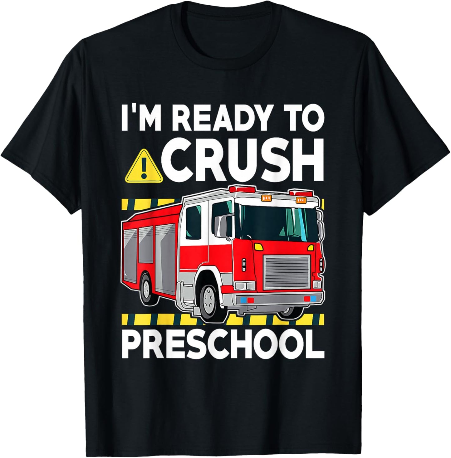 Kids Preschool Boy Fire Truck Back to School Firefighter Boy T-Shirt - T-Shirt | Black