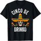 Cinco De Drinko Shirt Funny Mexican Skull Cinco De Mayo T-Shirt - T-Shirt | Black